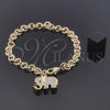 Oro Laminado Charm Bracelet, Gold Filled Style Elephant Design, with Green and White Crystal, Polished, Golden Finish, 03.63.0552