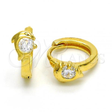 Sterling Silver Huggie Hoop, Dolphin Design, with White Cubic Zirconia, Polished, Golden Finish, 02.285.0097.10