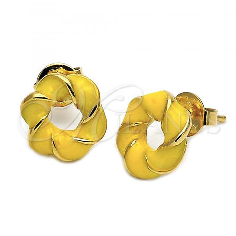 Oro Laminado Stud Earring, Gold Filled Style Love Knot Design, Yellow Enamel Finish, Golden Finish, 5.126.022 *PROMO*