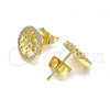 Oro Laminado Stud Earring, Gold Filled Style Tree Design, with White Micro Pave, Polished, Golden Finish, 02.156.0530