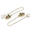 Oro Laminado Threader Earring, Gold Filled Style Owl Design, with Multicolor Micro Pave, Polished, Golden Finish, 02.210.0347.1