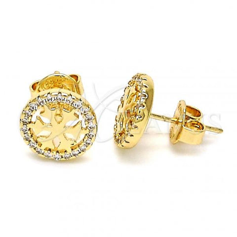 Oro Laminado Stud Earring, Gold Filled Style with White Cubic Zirconia, Polished, Golden Finish, 02.166.0003