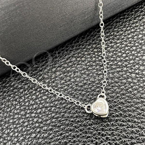 Sterling Silver Fancy Necklace, Heart and Rolo Design, with White Cubic Zirconia, Polished, Silver Finish, 04.401.0017.18