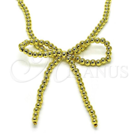Oro Laminado Fancy Necklace, Gold Filled Style Bow Design, Polished, Golden Finish, 04.341.0123.18