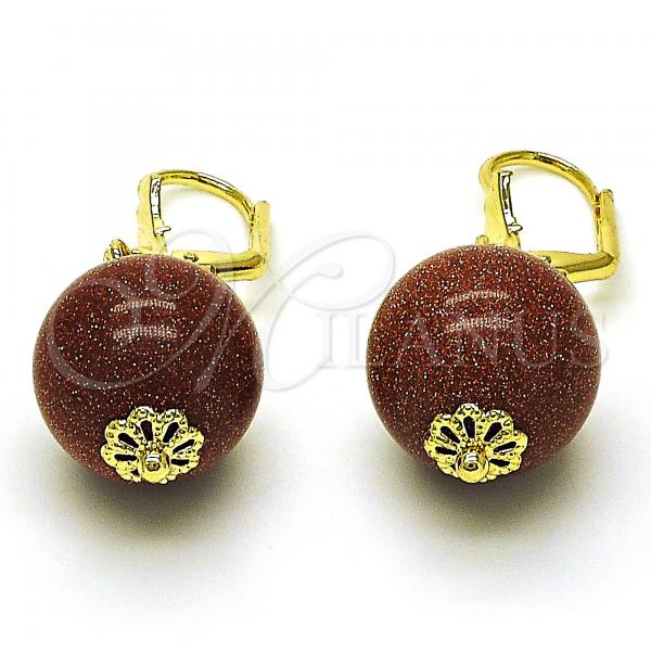 Oro Laminado Dangle Earring, Gold Filled Style Ball Design, Polished, Golden Finish, 02.63.2748