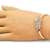 Oro Laminado Individual Bangle, Gold Filled Style Flower Design, Diamond Cutting Finish, Tricolor, 07.170.0074.1