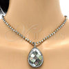 Stainless Steel Pendant Necklace, Teardrop Design, with White and Dark Brown Crystal, Polished, Two Tone, 04.232.0002.31