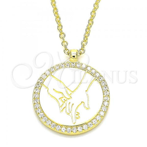Sterling Silver Pendant Necklace, with White Cubic Zirconia, Polished, Golden Finish, 04.336.0209.2.16