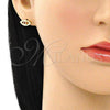 Oro Laminado Stud Earring, Gold Filled Style Evil Eye Design, with Garnet Cubic Zirconia, Polished, Golden Finish, 02.156.0605.1