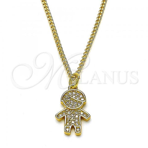 Oro Laminado Pendant Necklace, Gold Filled Style Little Boy Design, with White Micro Pave, Polished, Golden Finish, 04.341.0023.1.20
