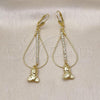 Oro Laminado Long Earring, Gold Filled Style Teddy Bear Design, with Cubic Zirconia, Golden Finish, 5.116.015