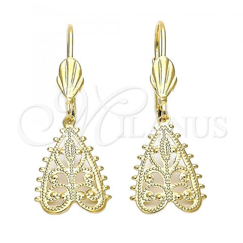 Oro Laminado Dangle Earring, Gold Filled Style Leaf Design, Diamond Cutting Finish, Golden Finish, 5.076.007