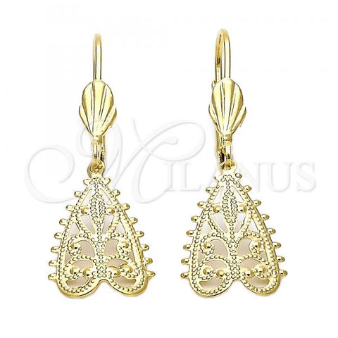 Oro Laminado Dangle Earring, Gold Filled Style Leaf Design, Diamond Cutting Finish, Golden Finish, 5.076.007