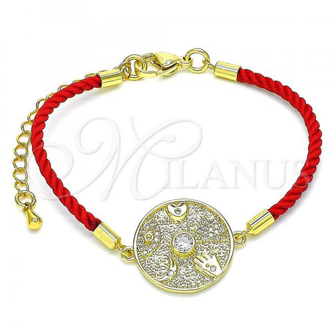 Oro Laminado Fancy Bracelet, Gold Filled Style Evil Eye and Moon Design, with White Micro Pave and White Cubic Zirconia, Polished, Golden Finish, 03.368.0052.06