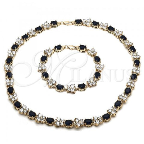 Oro Laminado Necklace and Bracelet, Gold Filled Style Butterfly Design, with Sapphire Blue and White Cubic Zirconia, Polished, Golden Finish, 06.284.0004.2