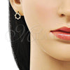 Oro Laminado Stud Earring, Gold Filled Style with White Cubic Zirconia, Polished, Golden Finish, 02.213.0777