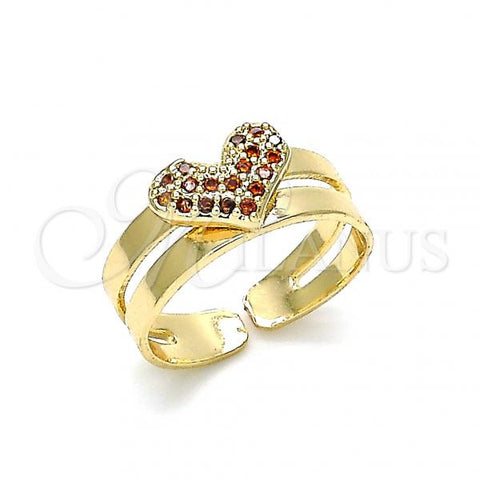 Oro Laminado Baby Ring, Gold Filled Style Heart Design, with Garnet Micro Pave, Polished, Golden Finish, 01.233.0020.1 (One size fits all)