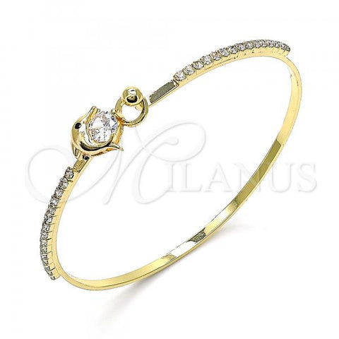 Oro Laminado Individual Bangle, Gold Filled Style Dolphin Design, with White Cubic Zirconia and Black Micro Pave, Polished, Golden Finish, 07.193.0039.04