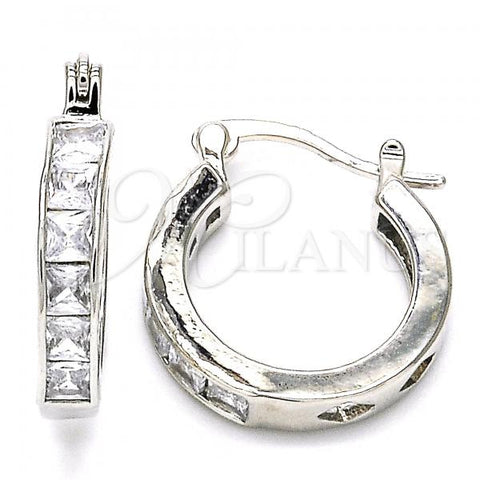 Rhodium Plated Small Hoop, with White Cubic Zirconia, Polished, Rhodium Finish, 02.210.0294.5.20