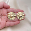 Oro Laminado Stud Earring, Gold Filled Style Sun Design, Diamond Cutting Finish, Golden Finish, 02.385.0058