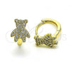 Oro Laminado Huggie Hoop, Gold Filled Style Teddy Bear Design, with White Micro Pave, Polished, Golden Finish, 02.210.0764.12