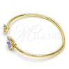 Oro Laminado Individual Bangle, Gold Filled Style Flower Design, with Tanzanite and Aurore Boreale Swarovski Crystals, Polished, Golden Finish, 07.239.0011.8 (02 MM Thickness, One size fits all)