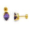 Stainless Steel Stud Earring, Teardrop Design, with Amethyst Cubic Zirconia, Polished, Golden Finish, 02.271.0023