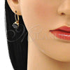 Oro Laminado Leverback Earring, Gold Filled Style with Black Cubic Zirconia, Polished, Golden Finish, 5.128.075.1