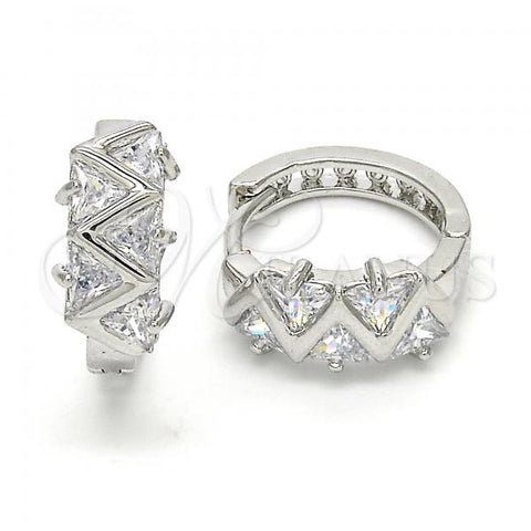 Rhodium Plated Huggie Hoop, with White Cubic Zirconia, Polished, Rhodium Finish, 02.210.0036.3.15