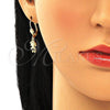 Oro Laminado Dangle Earring, Gold Filled Style Little Girl Design, with Black Micro Pave, Polished, Golden Finish, 02.316.0064.2