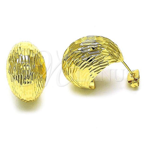 Oro Laminado Stud Earring, Gold Filled Style Chunky Design, Diamond Cutting Finish, Golden Finish, 02.170.0442