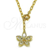 Oro Laminado Fancy Necklace, Gold Filled Style Flower Design, with White Cubic Zirconia, Polished, Golden Finish, 04.63.1441.20