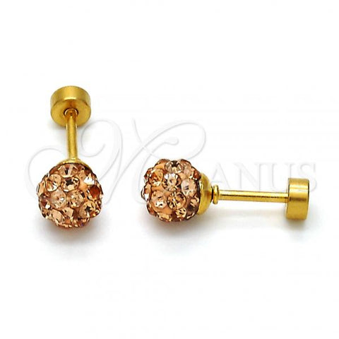 Stainless Steel Stud Earring, Ball Design, with Dark Champagne Crystal, Polished, Golden Finish, 02.271.0010.11