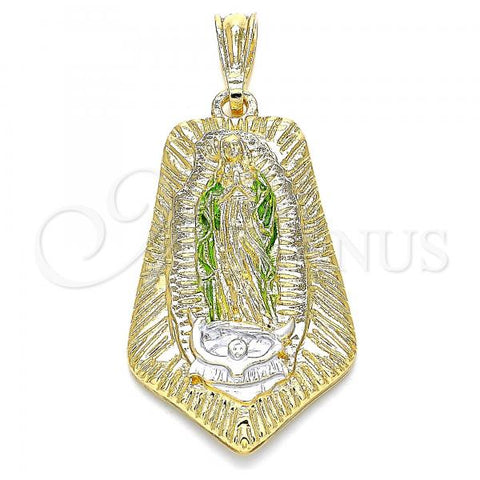 Oro Laminado Religious Pendant, Gold Filled Style Guadalupe Design, Polished, Tricolor, 05.351.0143