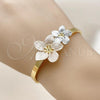 Oro Laminado Individual Bangle, Gold Filled Style Flower Design, Diamond Cutting Finish, Tricolor, 07.170.0074.1
