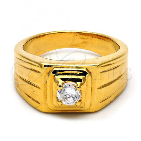Oro Laminado Mens Ring, Gold Filled Style with White Crystal, Polished, Golden Finish, 5.178.035.05 (Size 5)