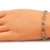 Oro Laminado Fancy Bracelet, Gold Filled Style Evil Eye and Four-leaf Clover Design, Turquoise Resin Finish, Golden Finish, 03.326.0011.3.06