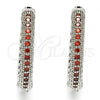 Rhodium Plated Huggie Hoop, with Garnet and White Micro Pave, Polished, Rhodium Finish, 02.264.0006.7.20