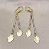 Oro Laminado Long Earring, Gold Filled Style Leaf Design, with Cubic Zirconia, Golden Finish, 5.071.009