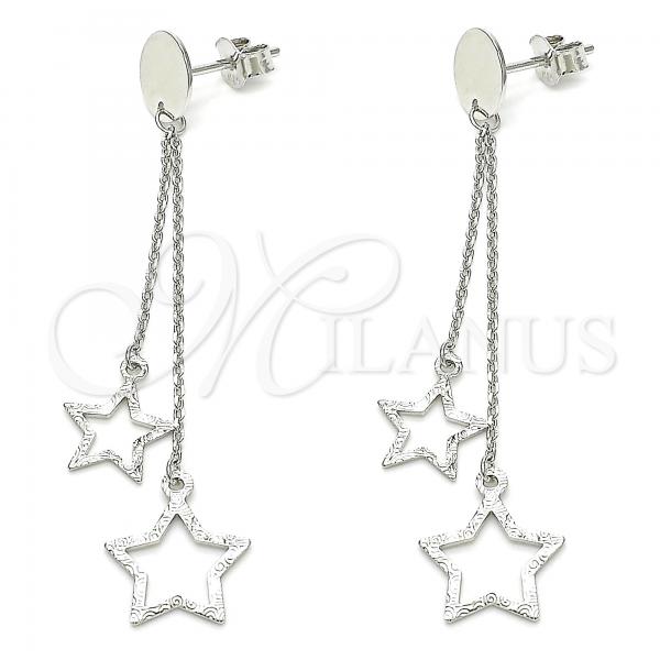 Sterling Silver Long Earring, Star Design, Polished, Rhodium Finish, 02.186.0203