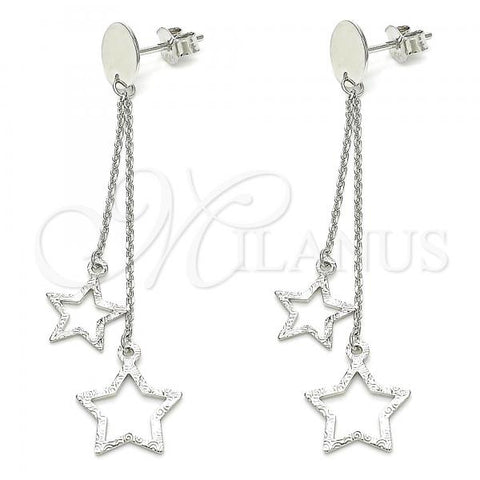 Sterling Silver Long Earring, Star Design, Polished, Rhodium Finish, 02.186.0203
