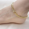 Oro Laminado Basic Anklet, Gold Filled Style Miami Cuban Design, with White Micro Pave, Polished, Golden Finish, 04.156.0466.10