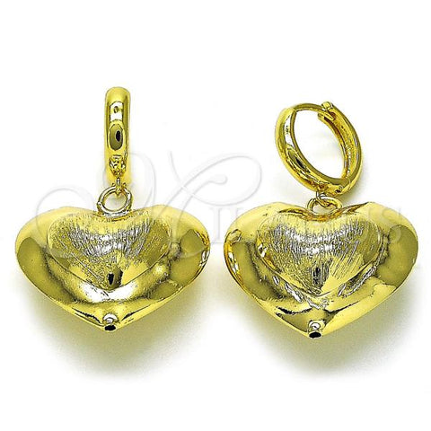 Oro Laminado Dangle Earring, Gold Filled Style Chunky and Hollow Design, Brushed Finish, Golden Finish, 02.341.0216