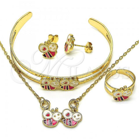 Oro Laminado Earring and Pendant Children Set, Gold Filled Style Bee Design, Multicolor Enamel Finish, Golden Finish, 06.361.0002