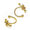 Oro Laminado Earcuff Earring, Gold Filled Style Cross Design, with White Micro Pave, Polished, Golden Finish, 02.213.0377