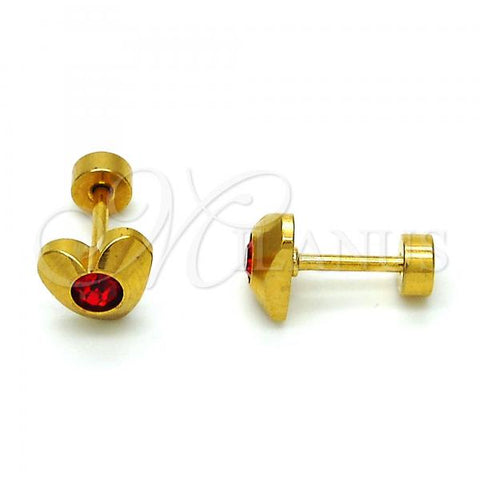 Stainless Steel Stud Earring, Heart Design, with Garnet Crystal, Polished, Golden Finish, 02.271.0004.11