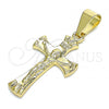Oro Laminado Religious Pendant, Gold Filled Style Crucifix Design, Polished, Golden Finish, 05.163.0095