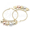 Oro Laminado Large Hoop, Gold Filled Style Elephant Design, Diamond Cutting Finish, Tricolor, 02.380.0041.50