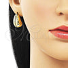 Oro Laminado Stud Earring, Gold Filled Style Teardrop Design, with White Cubic Zirconia, Polished, Golden Finish, 02.341.0178