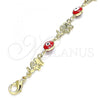 Oro Laminado Fancy Bracelet, Gold Filled Style Evil Eye and Elephant Design, Red Enamel Finish, Golden Finish, 03.351.0107.07